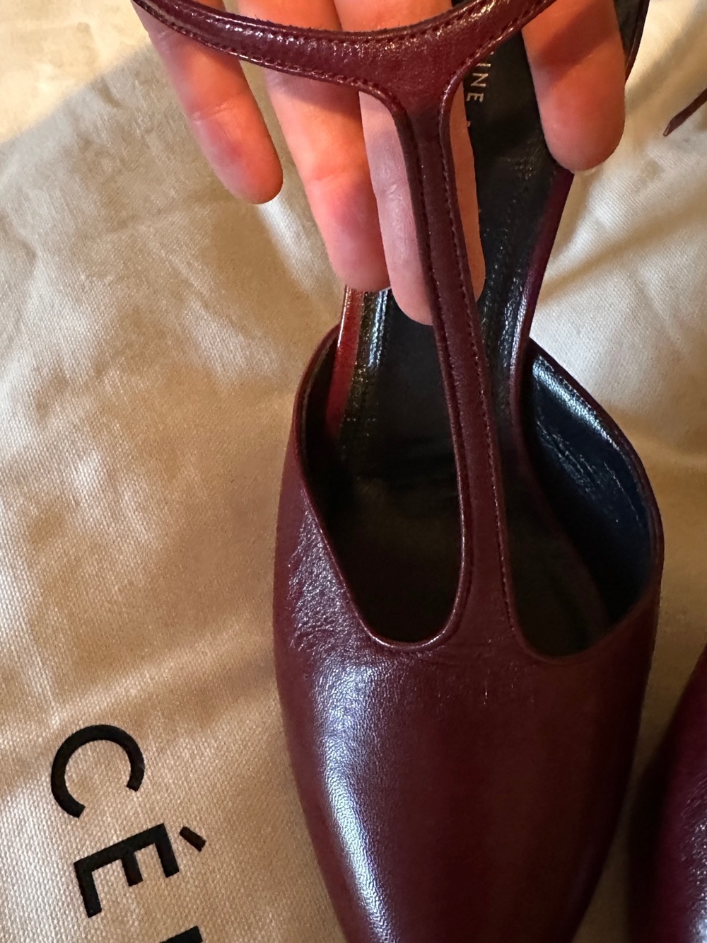 Celine Burgundy Leather T-Strap Wrap Heels - Picture 15 of 15